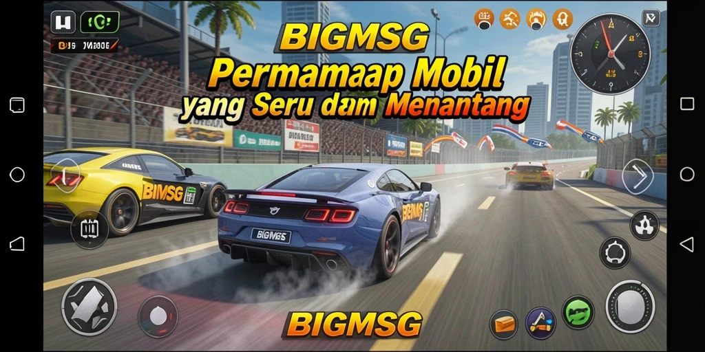 Tampilan gameplay menegangkan dari balapan mobil di BIGMSG.