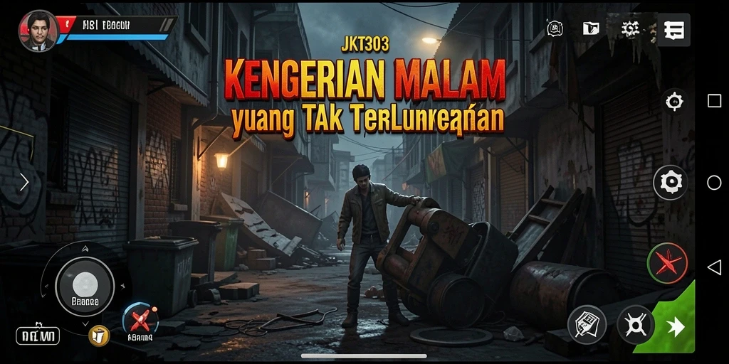 Screenshot gameplay JKT303 menampilkan suasana mencekam dan mengerikan.
