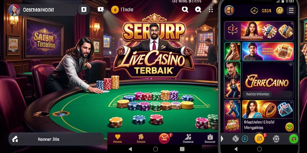 Screenshot utama menunjukkan dealer yang ramah dan suasana kasino yang hidup.