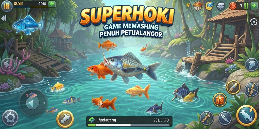 Tampilan gameplay SUPERHOKI yang menarik dan seru saat memancing ikan.